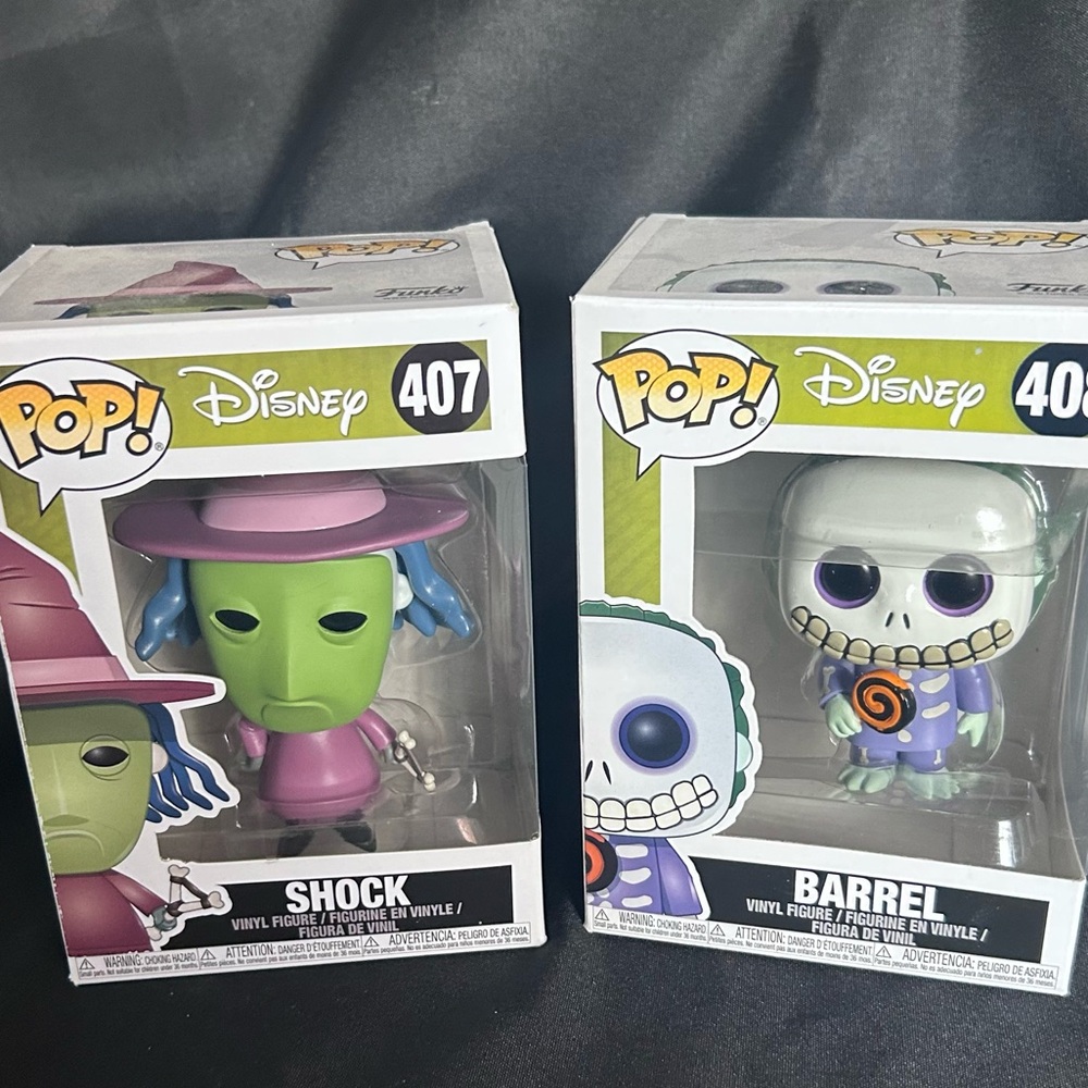 Disney Pop! Shock and Barrel Figures in Green and Purple